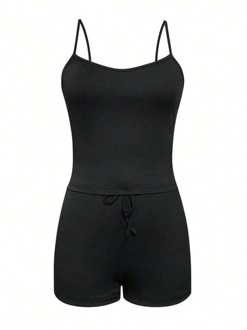 Women Shortened Camisole Vest And Shorts, Simple Style Two-Piece Set For Summer