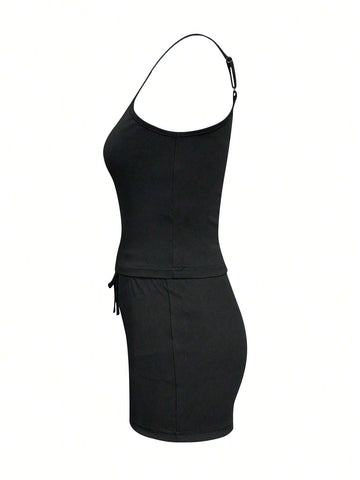 Women Shortened Camisole Vest And Shorts, Simple Style Two-Piece Set For Summer