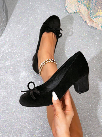 Women Simple Solid Color Mary Jane High Heels Pumps, Casual Strap Closed Toe Slip-On Shoes, European Vacation Style