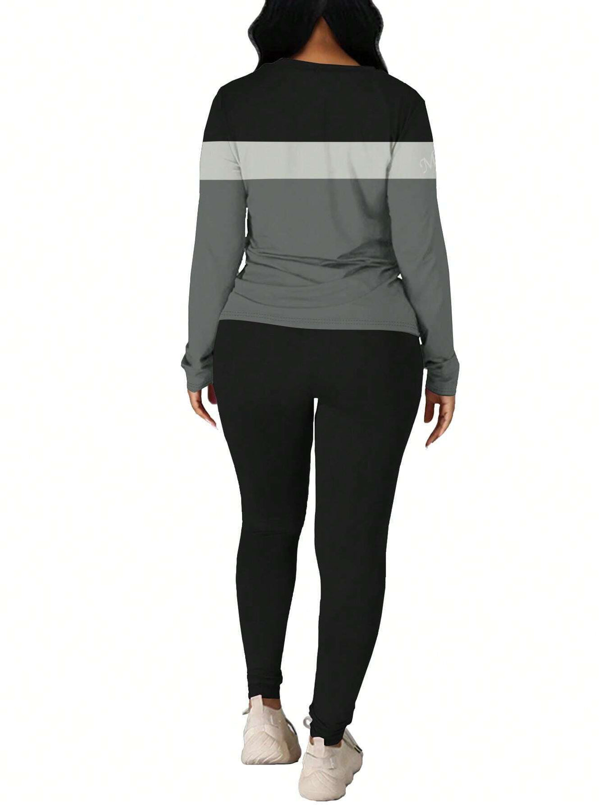 Women Simple Striped Crew Neck Long Sleeve Top And Pants Casual Suit