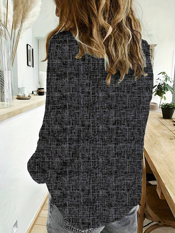 Women Simple Sunflower Cross Print Tie Front Long Sleeve Shirt