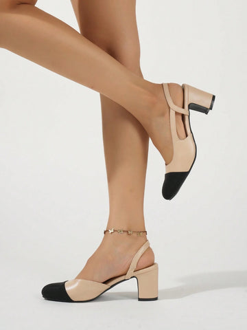 Women Sling Back Pumps Chunky Heels Sexy Splicing Round Toe Sandals Casual Wedding Shoes For Women Fashion