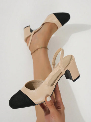 Women Sling Back Pumps Chunky Heels Sexy Splicing Round Toe Sandals Casual Wedding Shoes For Women Fashion