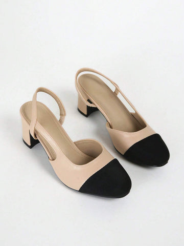 Women Sling Back Pumps Chunky Heels Sexy Splicing Round Toe Sandals Casual Wedding Shoes For Women Fashion