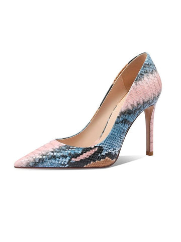 Women Snakeskin Print Stiletto Heeled Court Pumps, Funky Outdoor Pumps