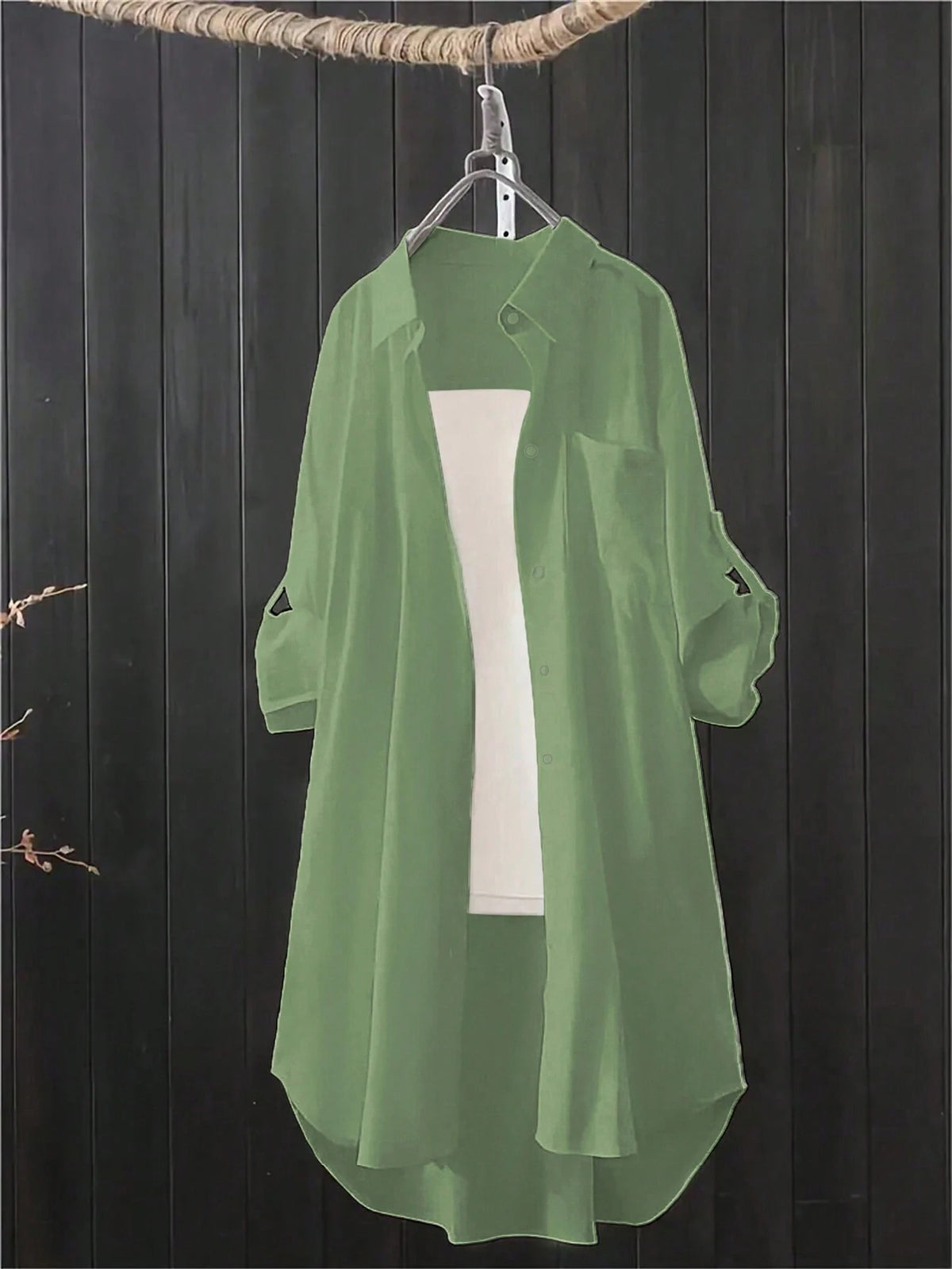 Women Solid Color Front Button Long Sleeve Casual Blouse