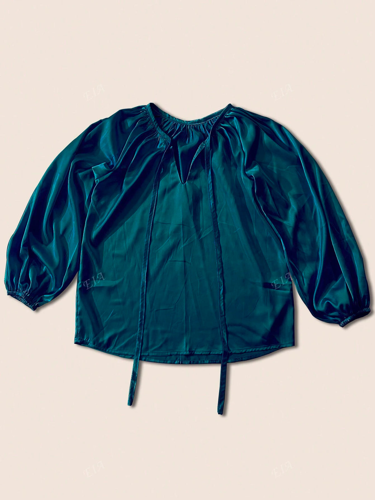 Women Solid Color Front Tie Long Sleeve Casual Blouse