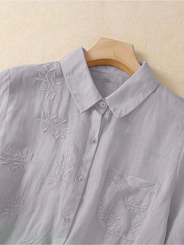 Women Solid Color Minimalist Embroidered Blouse