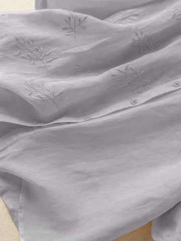 Women Solid Color Minimalist Embroidered Blouse