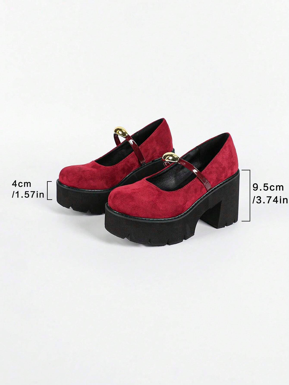 Women Solid Color Platform High Heel Shoes - Red, Round Toe Buckle Strap