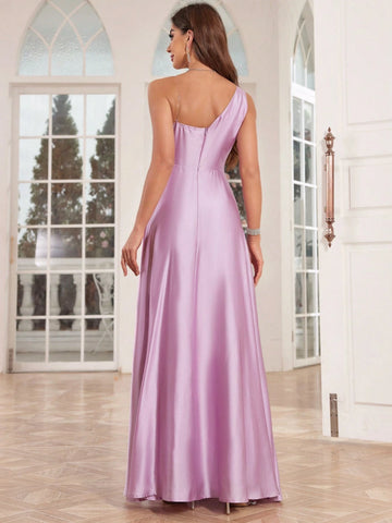 Women Solid Color Satin Spaghetti Strap Full-Length Evening Dress