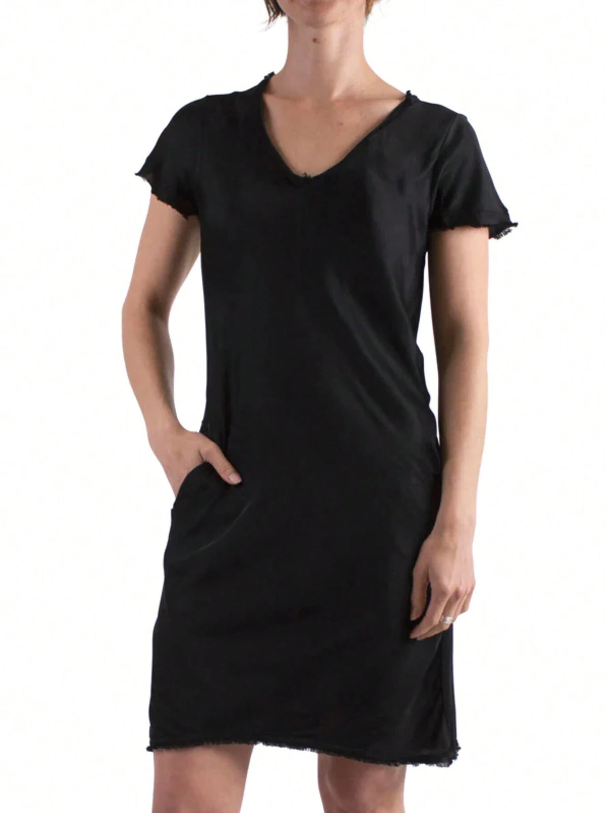 Women Solid Color Short Sleeve Casual Dress With Fringe Hem For Summer