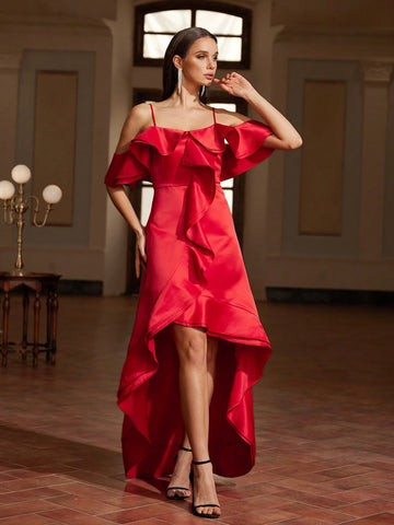 Women Solid Color Spaghetti Strap Off Shoulder Maxi Dress