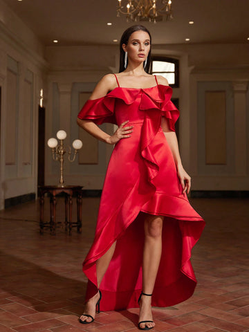 Women Solid Color Spaghetti Strap Off Shoulder Maxi Dress