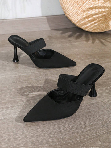Women Solid Color Stilettos, Elegant Pointed Toe Pumps, Fashionable Backles