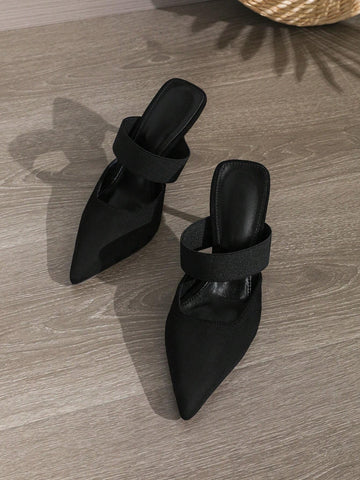 Women Solid Color Stilettos, Elegant Pointed Toe Pumps, Fashionable Backles