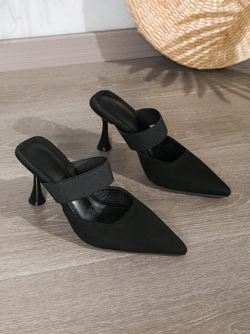 Women Solid Color Stilettos, Elegant Pointed Toe Pumps, Fashionable Backles