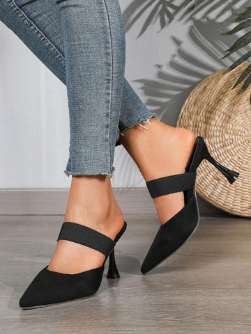Women Solid Color Stilettos, Elegant Pointed Toe Pumps, Fashionable Backles