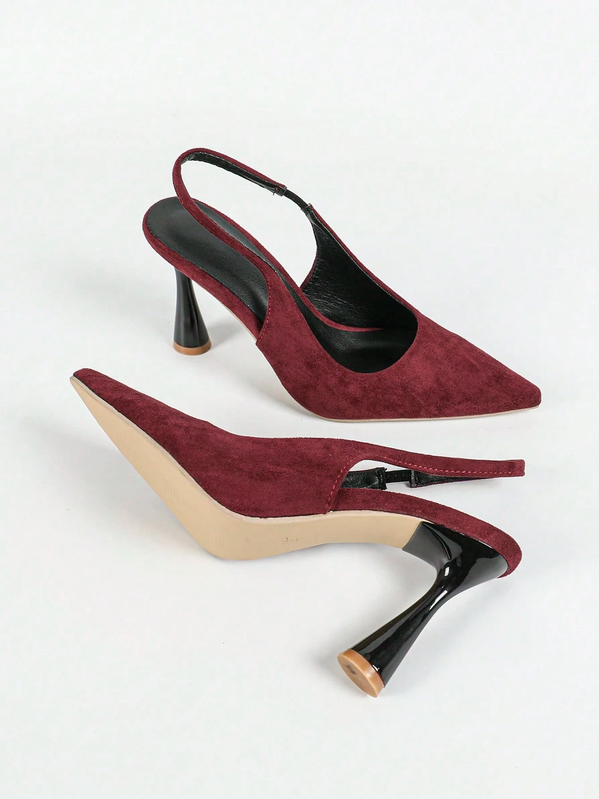Women Solid Color Suede High Heel Shoes, Fashion Design Ankle Strap Pointed Toe Stiletto Heels