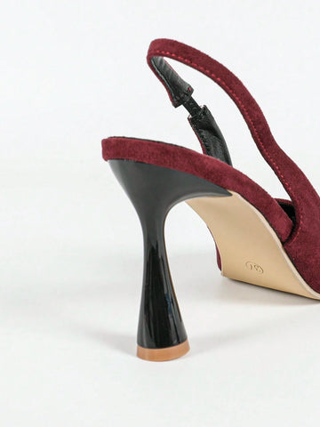 Women Solid Color Suede High Heel Shoes, Fashion Design Ankle Strap Pointed Toe Stiletto Heels