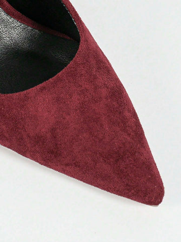 Women Solid Color Suede High Heel Shoes, Fashion Design Ankle Strap Pointed Toe Stiletto Heels
