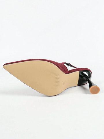 Women Solid Color Suede High Heel Shoes, Fashion Design Ankle Strap Pointed Toe Stiletto Heels