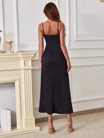 Women Spaghetti Strap Crystal & Beaded Fringe Bodycon Elegant Party Dress