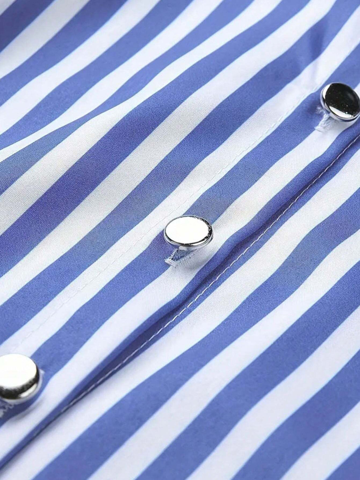Women Spring/Summer/Autumn New Fashion Flared Cuff Button Striped Print Blouse