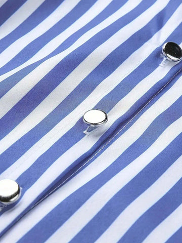 Women Spring/Summer/Autumn New Fashion Flared Cuff Button Striped Print Blouse
