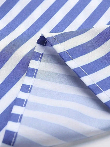 Women Spring/Summer/Autumn New Fashion Flared Cuff Button Striped Print Blouse