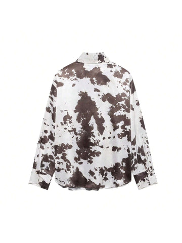 Women Spring Fashion Print Turndown Collar Tops Button Long Sleeve Shirts