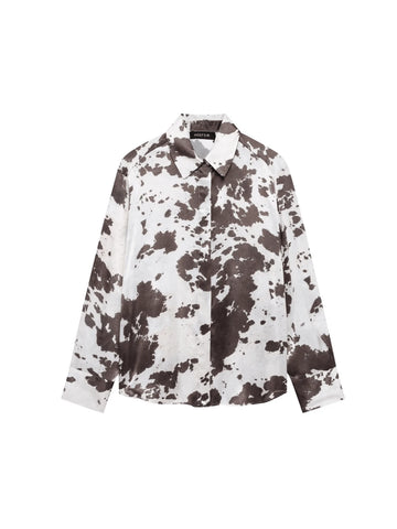 Women Spring Fashion Print Turndown Collar Tops Button Long Sleeve Shirts