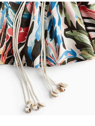 Women Spring Floral Print Long Sleeve Waist Ruffled Mini Holiday Dress