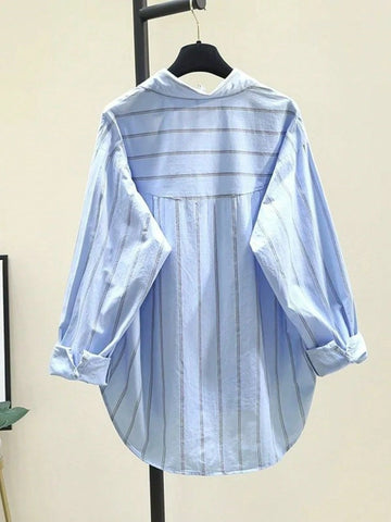 Women Striped Embroidered Blouse, Fashionable For Summer