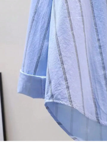 Women Striped Embroidered Blouse, Fashionable For Summer