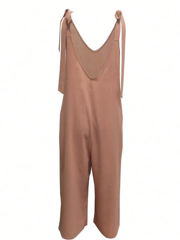 Women Summer Jumpsuit With Shoulder Knot And Crop Length