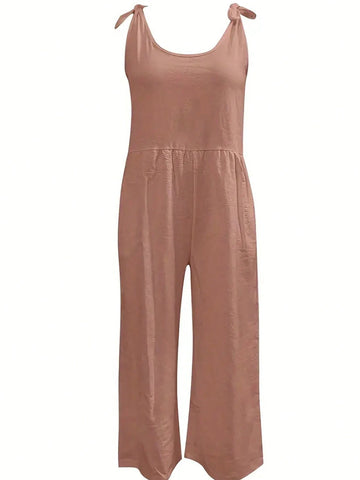 Women Summer Jumpsuit With Shoulder Knot And Crop Length