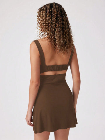 Women Summer Solid Color Pleated Spaghetti Strap Casual Dress