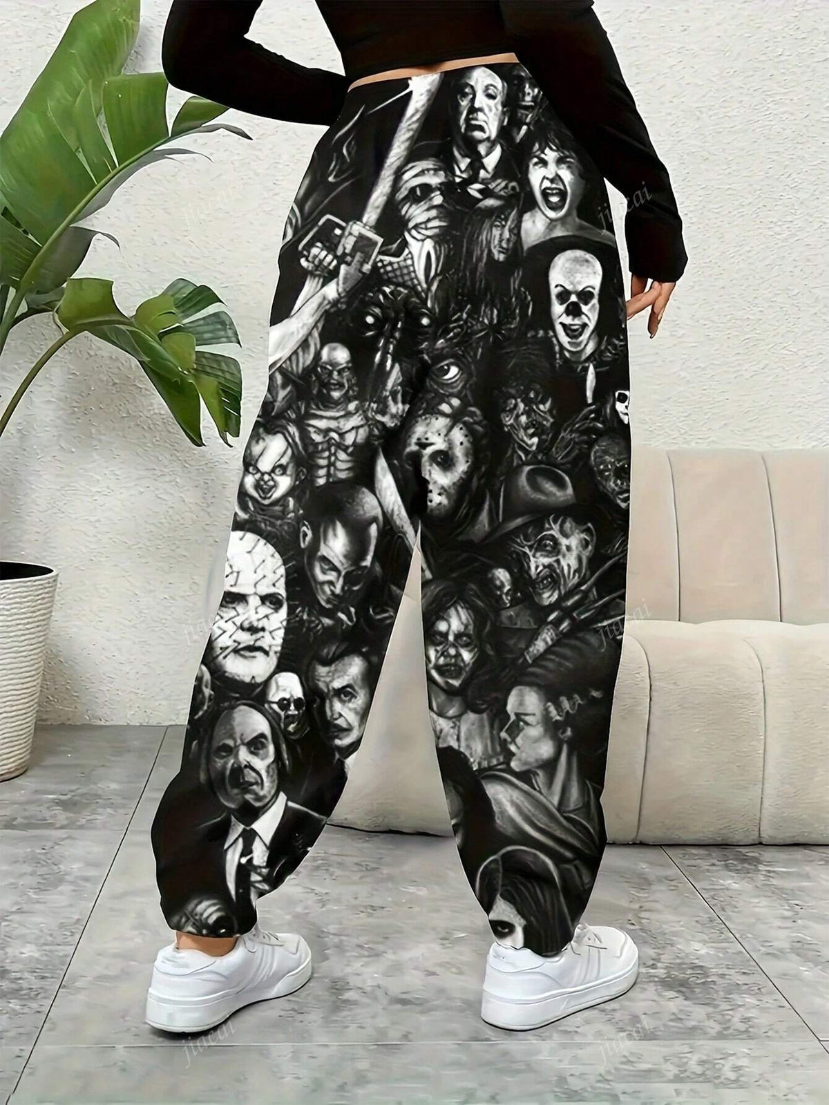 Women Tie-Front Print Loose Casual Pants,Suitable For Daily Casual Wear