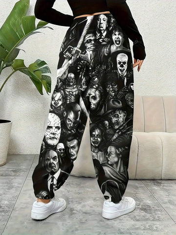 Women Tie-Front Print Loose Casual Pants,Suitable For Daily Casual Wear