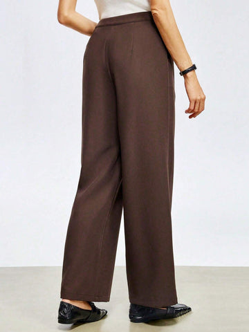 Women Tie-Up Pleated Loose Casual Straight Leg Pants
