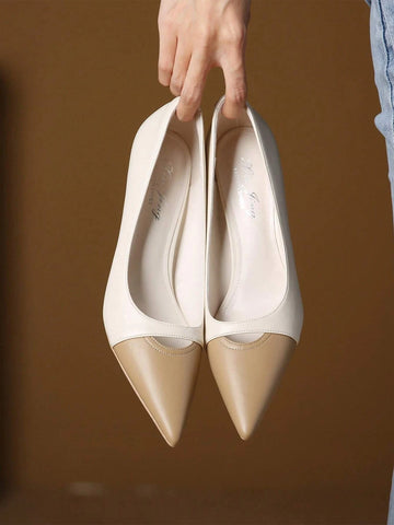 Women Two Tone Point Toe Pyramid Heeled Court Pumps, Fashion Outdoor Pumps