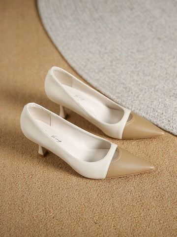 Women Two Tone Point Toe Pyramid Heeled Court Pumps, Fashion Outdoor Pumps