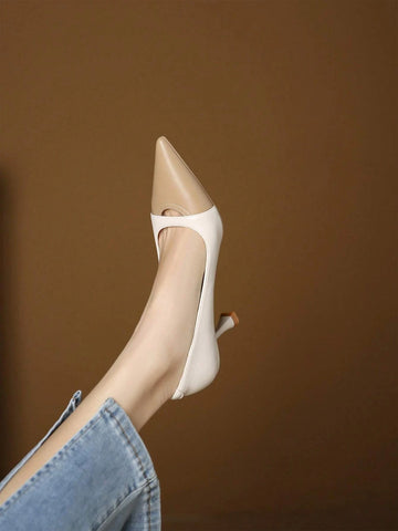 Women Two Tone Point Toe Pyramid Heeled Court Pumps, Fashion Outdoor Pumps