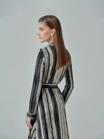 Women V-Neck Belted Casual Spring/Summer Long Sleeve Dress