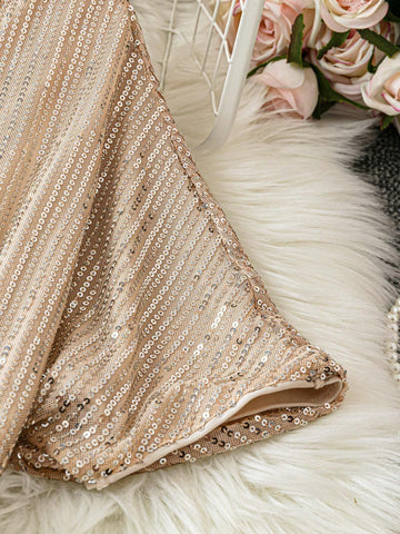Women V-Neck Sequin A-Line Dress With Cut-Out, Summer