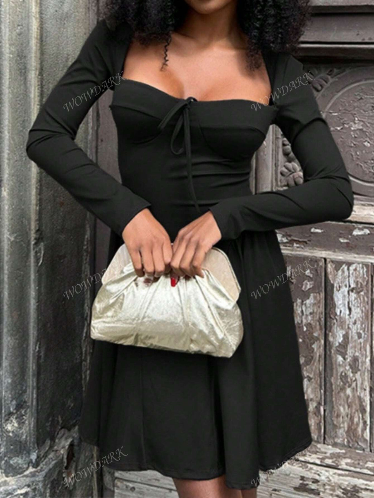 Women V-Neck Waisted Long Sleeve Dress, Autumn