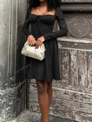 Women V-Neck Waisted Long Sleeve Dress, Autumn