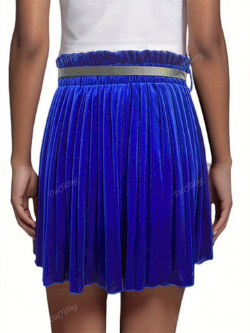 Women Velvet Pleated Mini Skirt With Belt, Sexy