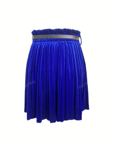 Women Velvet Pleated Mini Skirt With Belt, Sexy